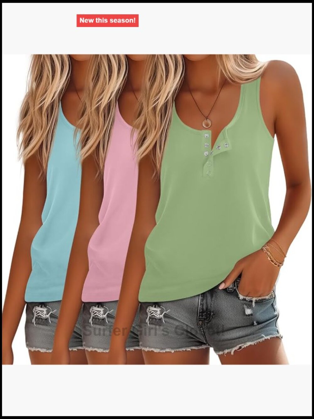 Women's 3 Pack Sleeveless Henley Button Tank Tops Summer Casual Cotton Spandex